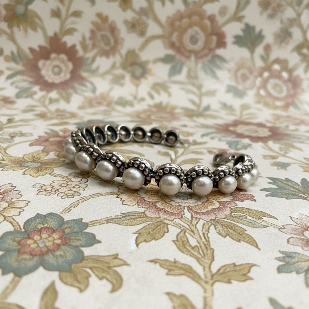 “ Honora “ Sterling Silver 925 Button Pearl Bracelet - Picture 3 of 6